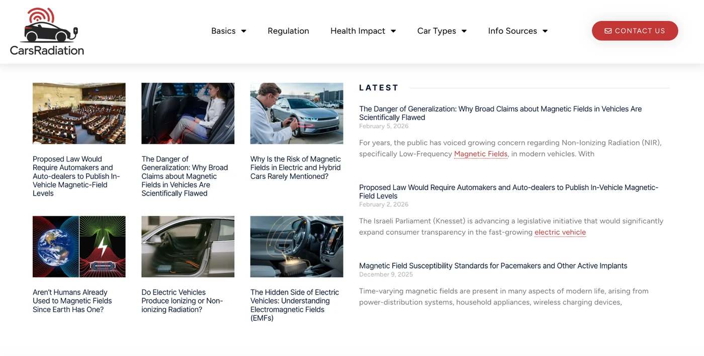 CarsRadiation.org homepage screenshot
